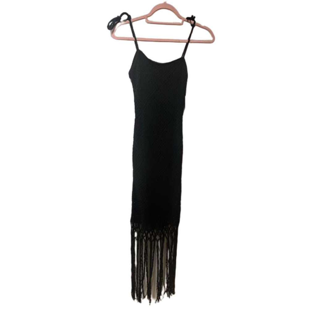 Abercrombie & Fitch Black Crochet Dress lined with Fringe